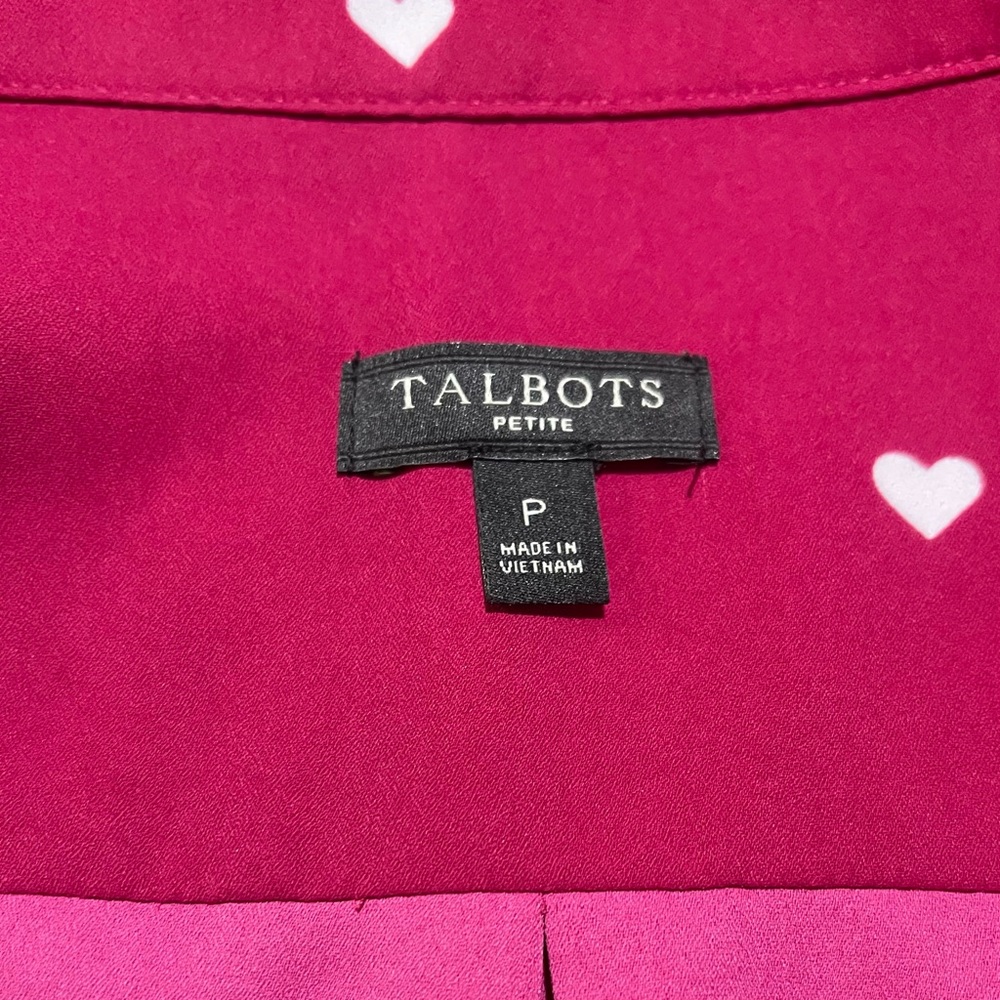 Talbots Pink Long Sleeve Blouse Hearts Sz Petite Spring Summer Date Night Party - Picture 13 of 14